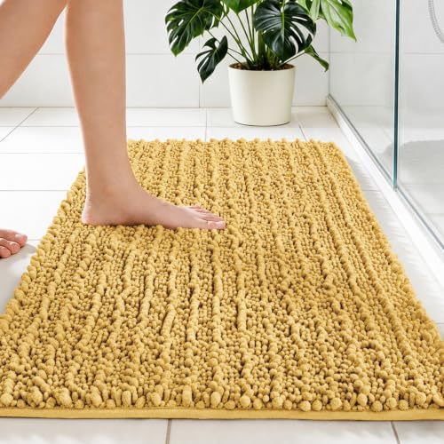 Disolla Yellow Bath Mat 24x36 Inch - Luxury Chenille Bathroom Rug, Extra Soft Shaggy Plush Absorbent Mat, Non-Slip Washable Rug for Bathtub, Shower and Bedside