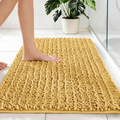 Disolla Yellow Bath Mat 24x36 Inch - Luxury Chenille Bathroom Rug, Extra Soft Shaggy Plush Absorbent Mat, Non-Slip Washable Rug for Bathtub, Shower and Bedside