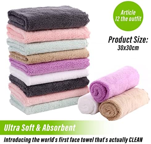 TENSTARS 12 Pack Premium Washcloths Set - Quick Drying- Soft Microfiber Coral Velvet Highly Absorbent Wash Clothes - Multipurpose Use as Bath, Spa, Facial, Fingertip Towel (Multicolored)