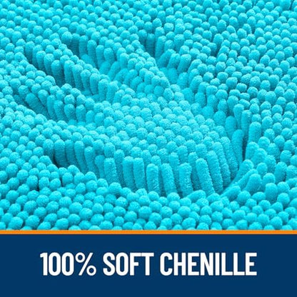 OLANLY Chenille Bathroom Rugs Mats Sets 2 Piece, 47"x20"+24"x20", Aqua Sky