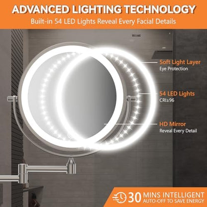 Auxmir 1X/30X Wall Mounted Makeup Mirror, 8" Rechargeable Magnifying Mirror