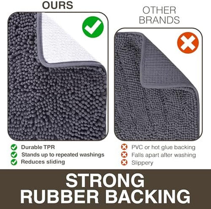 Neater Home Plush Bathroom Rugs 36x24 Thick Chenille Quick Dry Microfiber Absorbent Bath Mat, Soft Bath Rugs, Machine Washable Bathroom Floor Mat for Tub Shower Sink, Home Decor Accessories, Charcoal