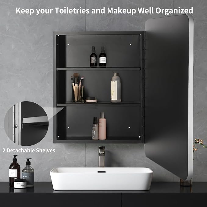Movo Medicine Cabinet with Mirror, 20 Inch x 31 Inch Metal Framed Bathroom Mirror Medicine Cabinet Rectangle Tilting Beveled Vanity Mirrors Recess or Surface Mount Installation Chrome