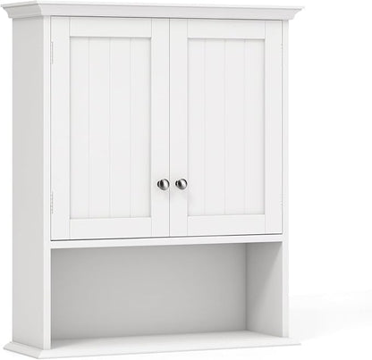 Giantex Bathroom Cabinet Wall Mount, Medicine Cabinet with Adjustable Shelf, Open Shelf, Over The Toilet Space Saver Storage Organizer for Laundry Room, Kitchen, Cupboard (White)