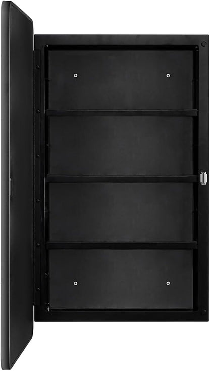 Fundin Black Plastic Medicine Cabinet, Mirror Door with Round Corner Metal Frame, Recessed and Surface Mount Bathroom Wall Medicine Cabinet, 16 x 28 inch Mirror Size