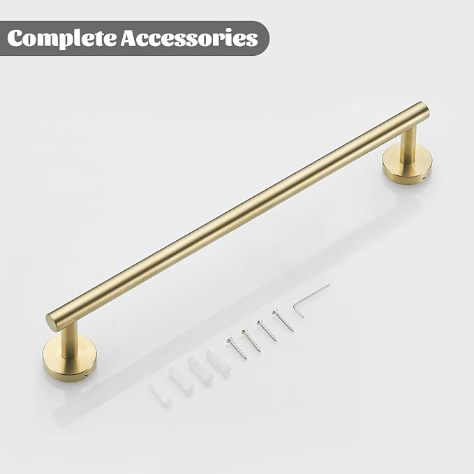 Brushed Gold Bathroom Hardware, Bathroom Accessories Set Includes Toilet Paper Holder Towel Bar Towel Ring 2 Robe Hook 5 Pieces Wall Mount