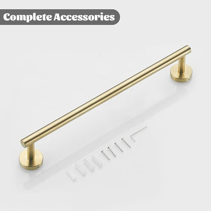 Brushed Gold Bathroom Hardware, Bathroom Accessories Set Includes Toilet Paper Holder Towel Bar Towel Ring 2 Robe Hook 5 Pieces Wall Mount