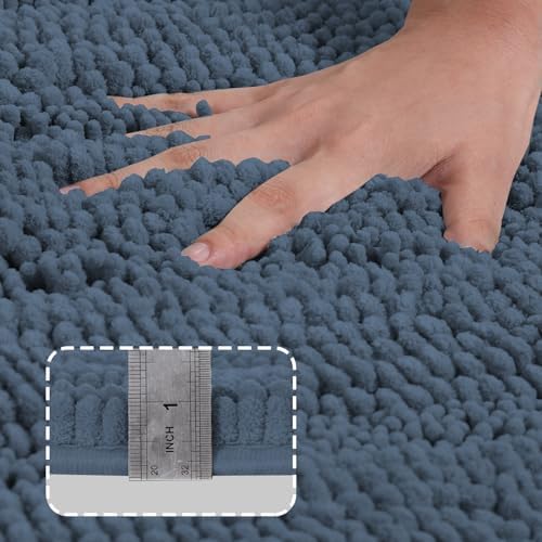 Turquoize Bathroom Rug 20"x32", Absorbent Chenille Bath Rug, Blue Indigo