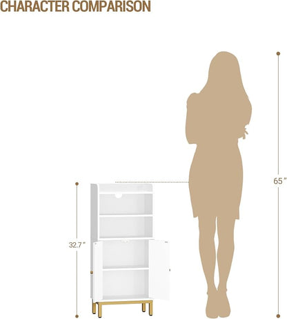 Hzuaneri Bathroom Storage Cabinet, Small Floor Cabinet with 2 Door | Toilet Paper Cabinets, Bathroom Organizer with Adjustable Shelf, for Small Spaces White, Arch Door,7.1" Dx14.6 Wx32.7 H