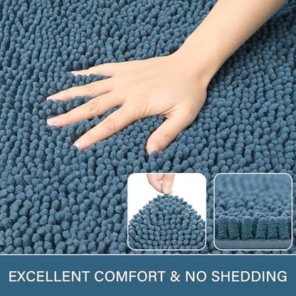 LOCHAS Luxury Bathroom Rug Shaggy Bath Mat 24 x 80 Inch, Denim Blue