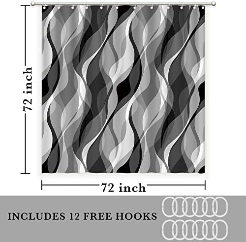 White and Grey Shower Curtain for Bathroom White and Black Shower Curtain Fabric Modern Abstract Striped Minimalist Bath Curtains Waterproof Shower Curtains Set, Black Gray White, 72 x 72 Inch