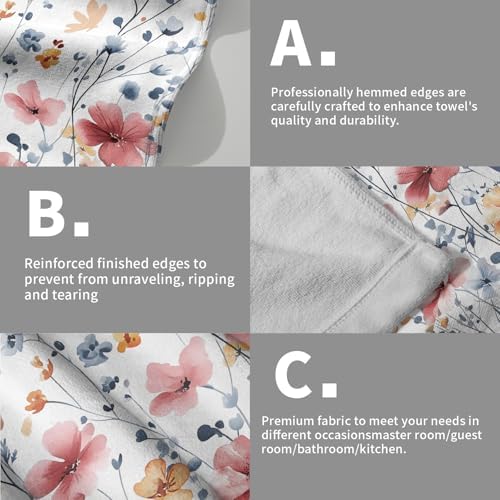 Watercolor Flowers Hand Towels, 14x28 Inch Pink Blue Floral Butterfly Botanical Absorbent Soft Dish Washing Cloth Face Tea Towels for Kitchen Bathroom Gym Hotel Spa Decor