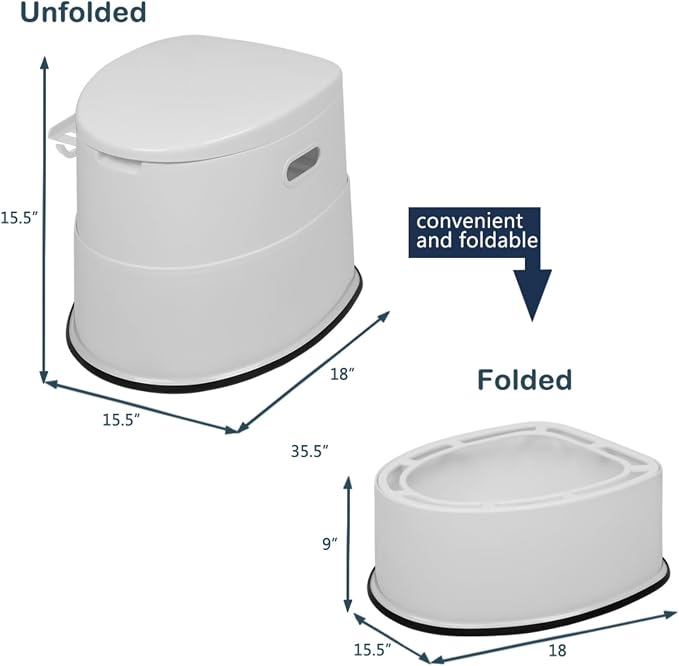 Portable Toilet with Non-Slip Inserts, Leak-Proof Waterless Travel Toilet, White