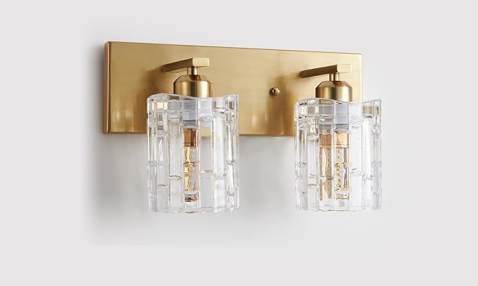 Brushed Gold Crystal Bathroom Vanity Light,2 Lights Modern Bathroom Wall Light,Over Mirror Light Fixtures for Living Room, Bedroom, Hallway