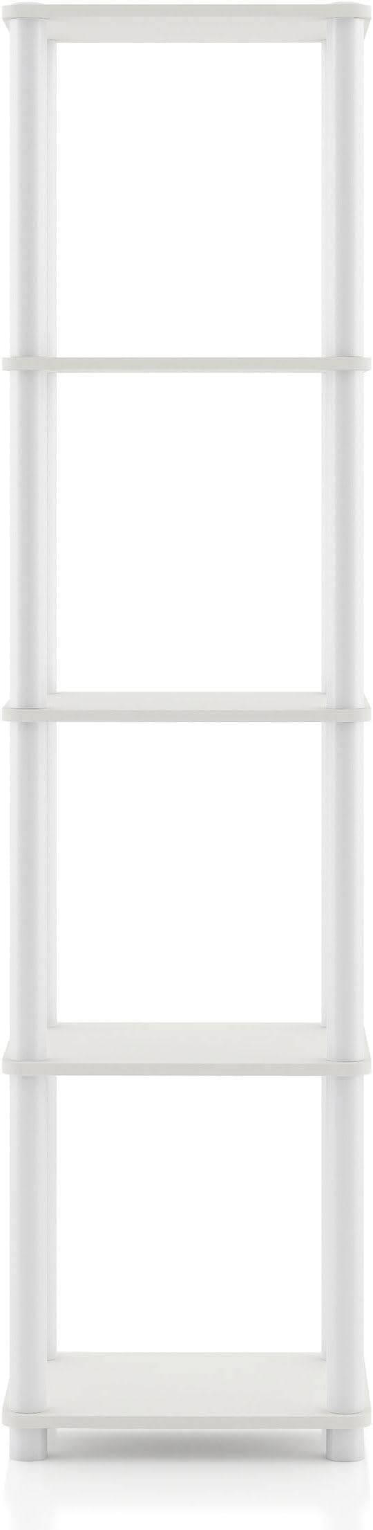 Homes: Inside + Out Apexa Modern 5-Tier Narrow Shelving Units, Collectibles Display Shelves, Easy Assembly Standing Shelf, Home Storage Organizer for Living Room, Bedroom, Office, White