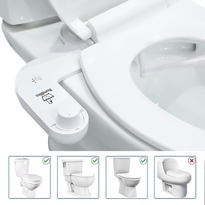 BUMBLISS Self-Cleaning Non-Electric Bidet Attachment for Toilet – Adjustable Water Pressure Control, Manual White Knob, Easy to Install, Eco-Friendly Hygiene Upgrade for Bathroom, Beday Badette