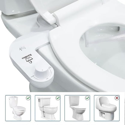 BUMBLISS Self-Cleaning Non-Electric Bidet Attachment for Toilet – Adjustable Water Pressure Control, Manual White Knob, Easy to Install, Eco-Friendly Hygiene Upgrade for Bathroom, Beday Badette