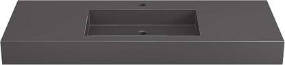 SJ Star&Jane 48" x 19" Solid Surface Bathroom Sink, Wall-Mount or Countertop Vessel Sink, Rectangle Floating Vanity Sink in Gray, Durable Modern Design