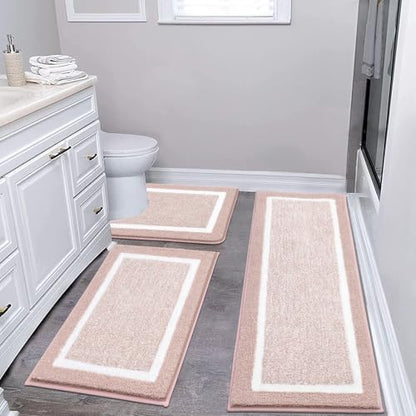 Pauwer Bathroom Rug Sets 3 Piece, Non Slip Washable Bath Mat, Dusty Pink