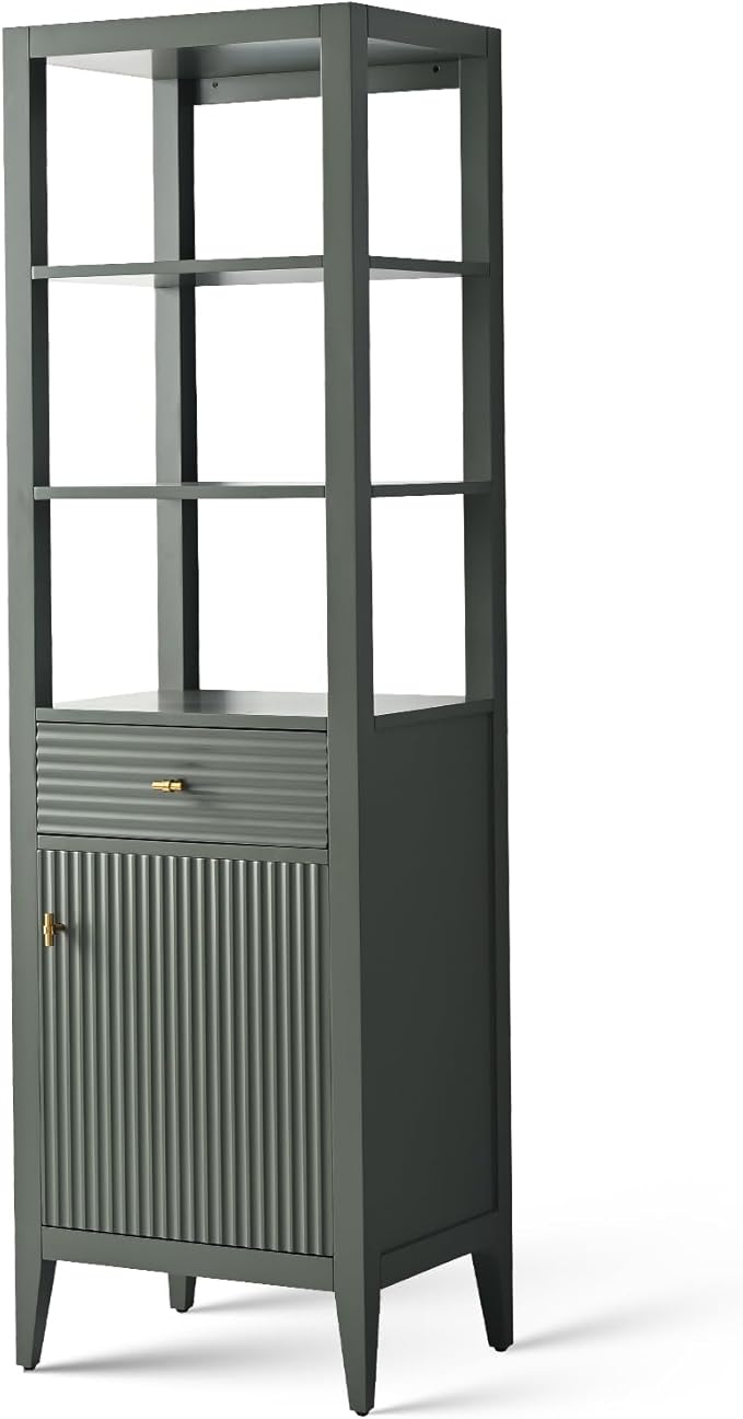 HOMEBEYOND Bathroom Vanity with Storage Cabinet & Shelves, Free-Standing Vanity with Soft-Closing Doors, Golden Brushed Handware, Vintage Green