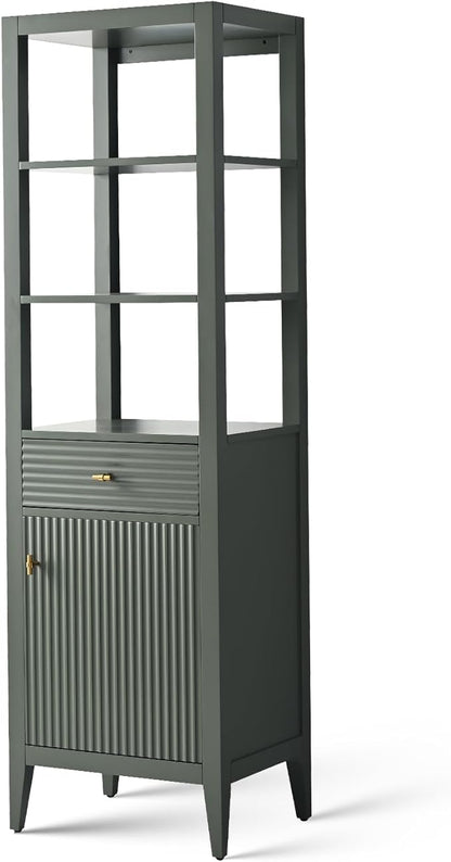 HOMEBEYOND Bathroom Vanity with Storage Cabinet & Shelves, Free-Standing Vanity with Soft-Closing Doors, Golden Brushed Handware, Vintage Green