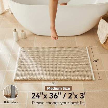 Triohero Waffle Bath Mat, Boho Bathroom Rugs Non Slip, 24x36 Khaki & White