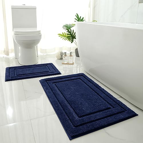 HOMEIDEAS Bathroom Rugs Sets 2 Piece,Soft Non Slip Bath Mat Navy Blue