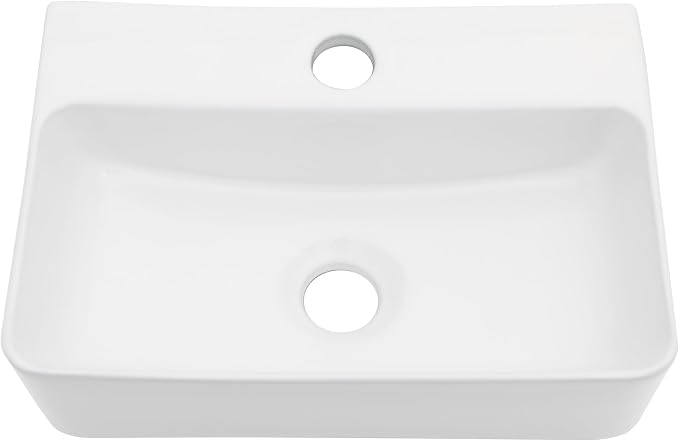 Sarlai Small Wall Mounted Vessel Sink Floating Corner Bathroom Sink | Wall Mount Ceramic Wall hung Pure Glossy White Ceramic Wash Basin 14.5x10x4.2 Inch for Tiny Room