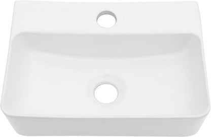 Sarlai Small Wall Mounted Vessel Sink Floating Corner Bathroom Sink | Wall Mount Ceramic Wall hung Pure Glossy White Ceramic Wash Basin 14.5x10x4.2 Inch for Tiny Room