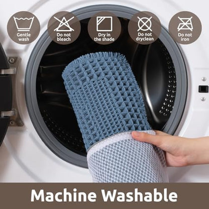 AMOAMI Waffle Bath-Mat, Absorbent Bath Mats for Bathroom Non Slip, Machine Washable Bathroom Rugs with Tassels Ultra Soft Boho Bath Rugs for Floor 24"x36" Blue