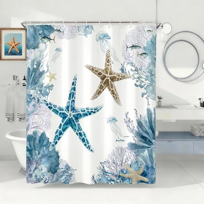 Purple Beach Shower Curtain for Bathroom, Ocean Coastal Theme, 72x72 In