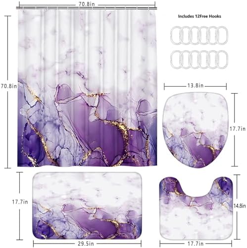 Yddsky 4Pcs Purple Marble Shower Curtain Sets or Bathroom,72x72 Inch