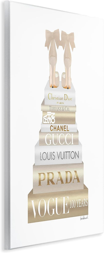 'Cream Bow Heels High Fashion Glam Bookstack'| Wall Plaque Art | Stupell Industries | 10 x 15 Inches, Easy to Hang and Sturdy, Made in USA, by Amanda Greenwood