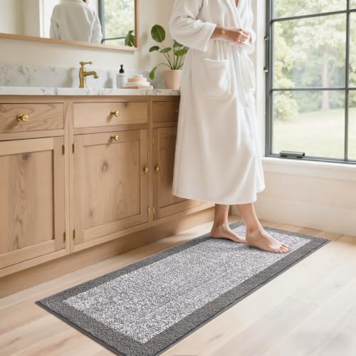 48x17 Bathroom Rugs Non Slip Washable, Soft Absorbent Bath Mat Light Grey