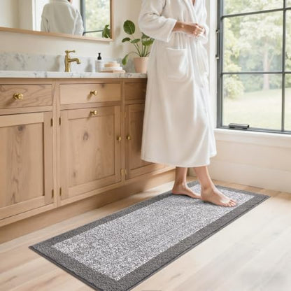 48x17 Bathroom Rugs Non Slip Washable, Soft Absorbent Bath Mat Light Grey