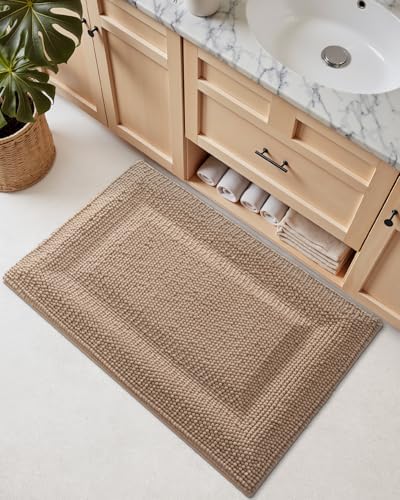 DEXI Bathroom Rugs 24x16, Non Slip Washable Chinelle Bath Mat, Dark Beige