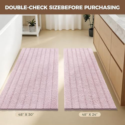 Bcoimo Bath Rug Mat,48x30 Chenille Non Slip Pink Long Bathroom Runner Rugs