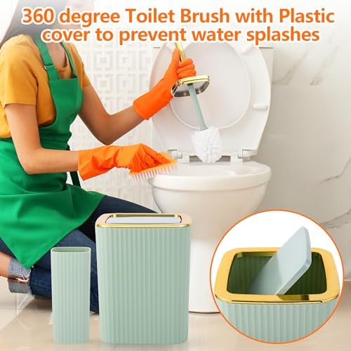9 PCS Green Bathroom Accessories Set with Trash Can Bathroom Accessory