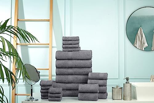 HILLFAIR 100% Cotton 24 Piece Bath Towels Set for Bathroom- Platinum