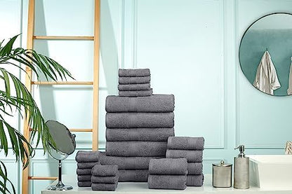HILLFAIR 100% Cotton 24 Piece Bath Towels Set for Bathroom- Platinum