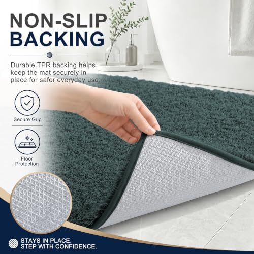 OLANLY Microfiber Bathroom Rugs 30x20, Ultra Soft Bath Mat, Blackish Green