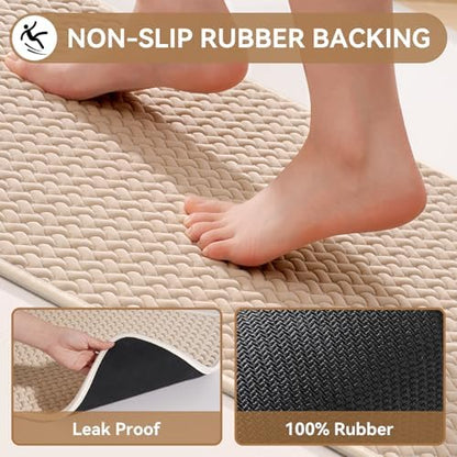 YDKGL Bathroom Rugs Non Slip, Foam Weave Texture Bath Mat, Brown 20x31