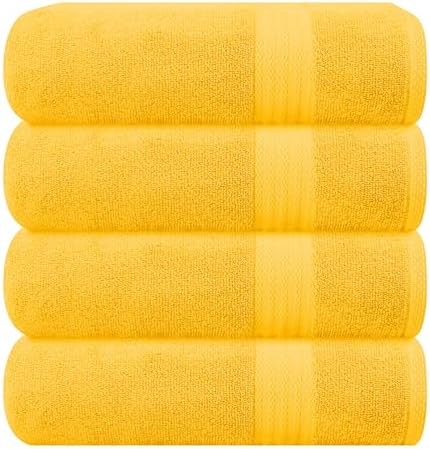 GLAMBURG Premium Cotton 4 Pack Bath Towel Set - 100% Pure Cotton - 4 Bath Towels 27x54 - Ideal for Everyday use - Ultra Soft & Highly Absorbent - Mustard Yellow