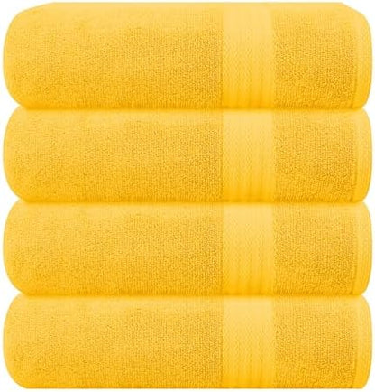 GLAMBURG Premium Cotton 4 Pack Bath Towel Set - 100% Pure Cotton - 4 Bath Towels 27x54 - Ideal for Everyday use - Ultra Soft & Highly Absorbent - Mustard Yellow