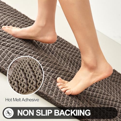 Sunfly Boho Herringbone Waffle Bath Mat, Ultra Soft Non-Slip Bathroom Rug - Super Absorbent & Quick Dry, Washable Bath Rug for Bathroom 16"x24" Taupe