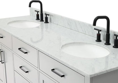 ARIEL Hepburn 72-inch Bathroom Vanity with Sink,Solid Wood, 0.75-inch Italian Carrara Marble Countertop & Backsplash, Double Oval Porcelain Sink, 4 Soft Closing Doors, 6 Dovetail Drawers, Grey