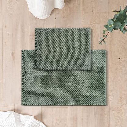 FRESHMINT Chenille Bath Rugs Set 2 Pieces, Sage, Green 17''x24''+20''x32''