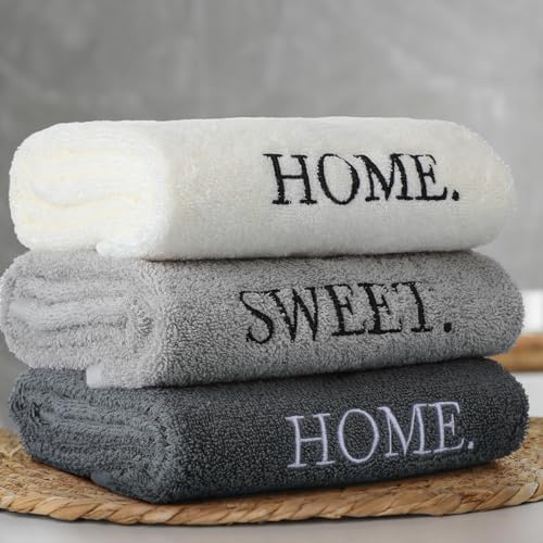 FuWeave 3 Pcs Decorative Hand Towels Bathroom Set,Gray,Home Sweet Home