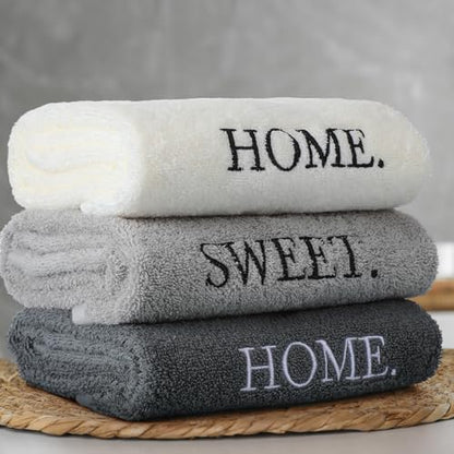 FuWeave 3 Pcs Decorative Hand Towels Bathroom Set,Gray,Home Sweet Home