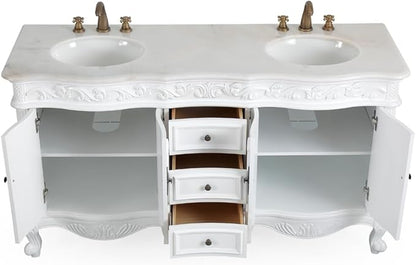 Benton Collection 64” Beckham Antique White Double Sink Bathroom Vanity with 2 Mirrors CF-3882W-AW-64-MIR-MIR